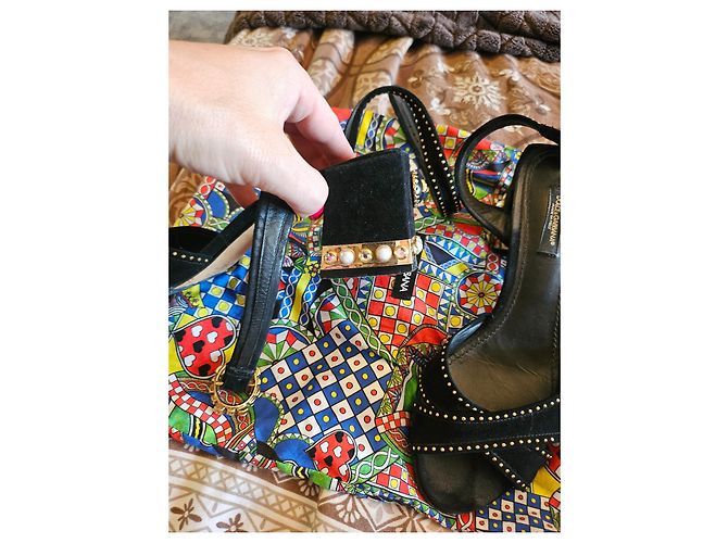 Sandali Dolce & Gabbana in velluto nero - vista 7