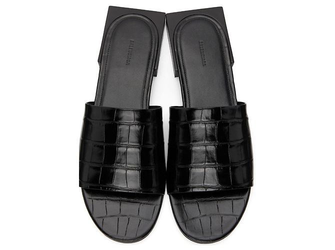 Balenciaga SANDALI MULE NERI IN CROCO Nero - vista 4