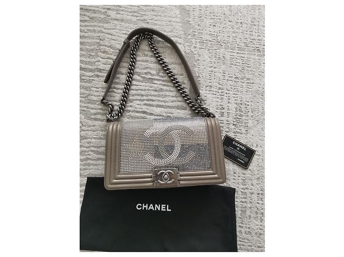 Borsa media Chanel Boy con paillettes strass Metallico - vista 10