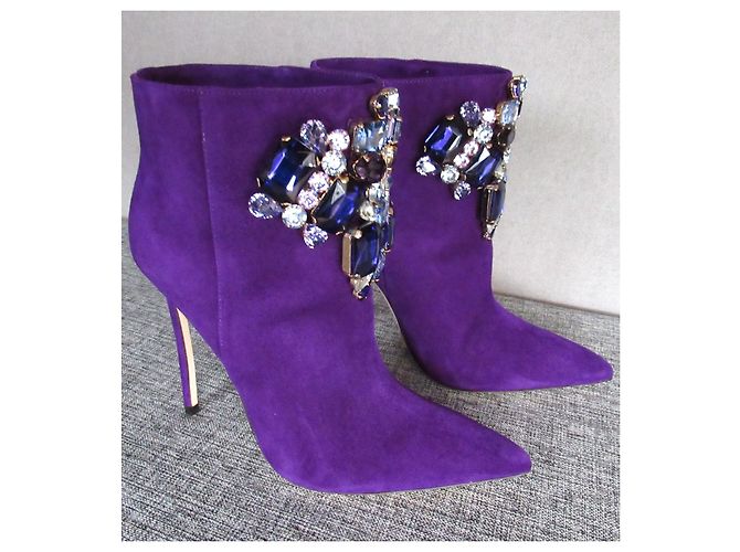 Stivali viola in camoscio e cristallo di Dsquared2 Porpora - vista 3