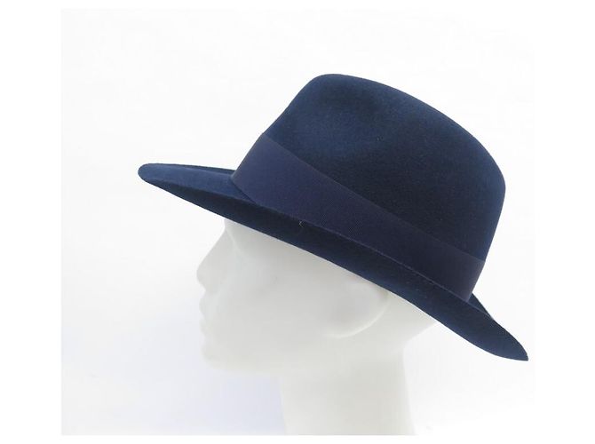 Hermès NEUER HERMES-HUT AUS NACHTBLAUEM KANINCHEN- UND HASENFILZ 55 NEUER FILZHUT Marineblau - Ansicht 3