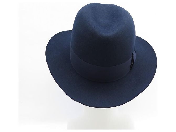 Hermès NEUER HERMES-HUT AUS NACHTBLAUEM KANINCHEN- UND HASENFILZ 55 NEUER FILZHUT Marineblau - Ansicht 4