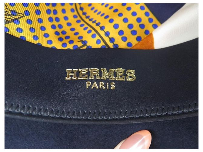 Hermès NEUER HERMES-HUT AUS NACHTBLAUEM KANINCHEN- UND HASENFILZ 55 NEUER FILZHUT Marineblau - Ansicht 6
