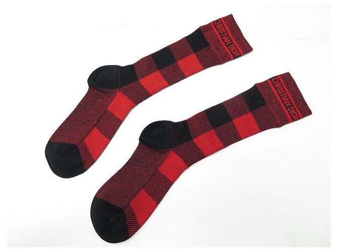 NUEVOS CALCETINES DIOR A CUADROS ROJOS 954mi47yo tengo701 S 36 37 MEDIAS DE ALGODÓN - vista 2