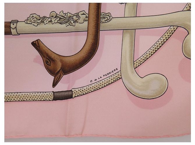 Hermès SCIARPA HERMES CANNES E POMMEAUX F. SCIARPA DE LA PERRIERE IN SETA ROSA - vista 6