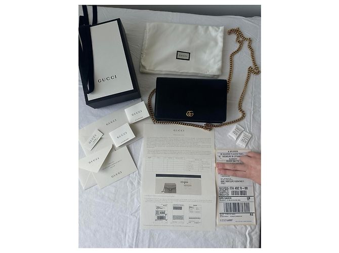 Gucci Borsa a catena mini in pelle GG Marmont Nero - vista 2