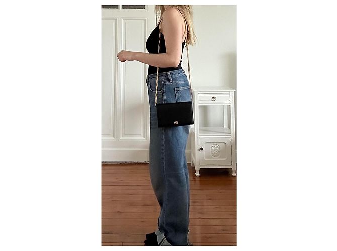 Gucci Borsa a catena mini in pelle GG Marmont Nero - vista 3