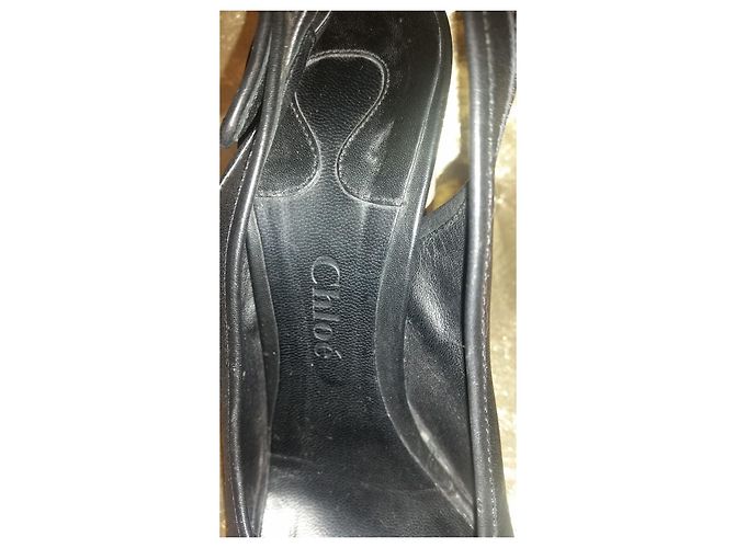 Sandali Chloé in pelle nera con tacco in legno Nero - vista 4