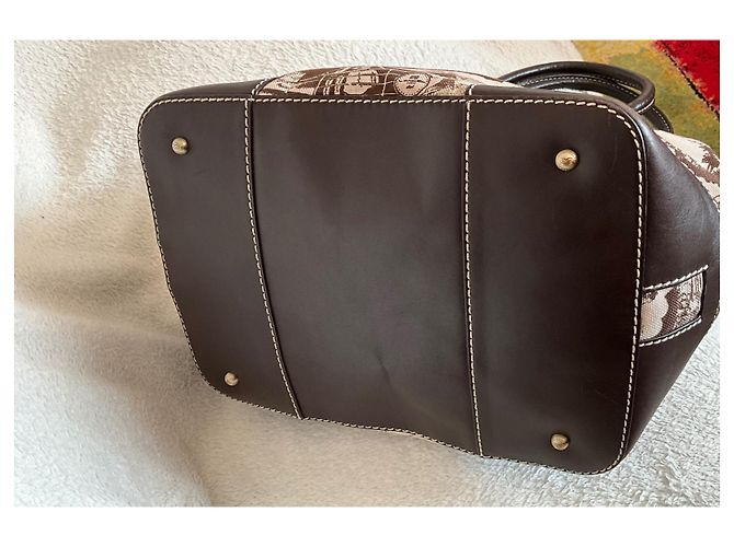 Borsa Lancel beige e marrone scuro pelle e tela - vista 11