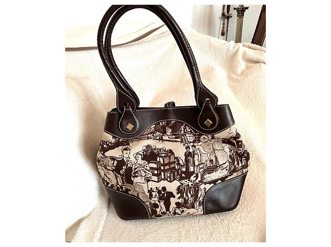 Borsa Lancel beige e marrone scuro pelle e tela - vista 2