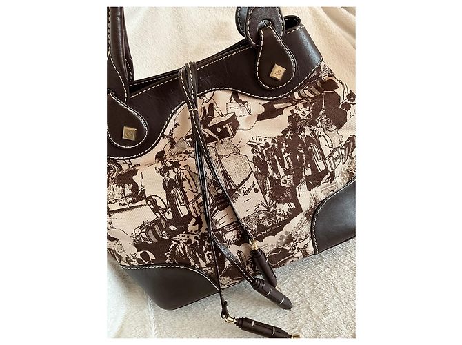 Borsa Lancel beige e marrone scuro pelle e tela - vista 3