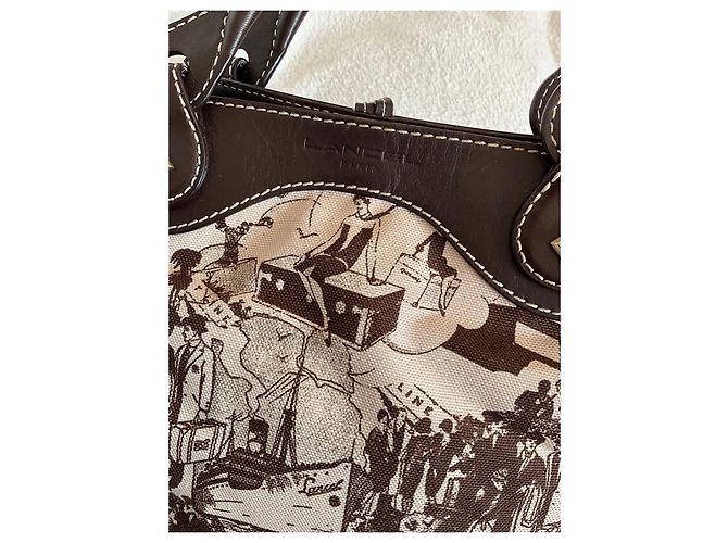Borsa Lancel beige e marrone scuro pelle e tela - vista 4