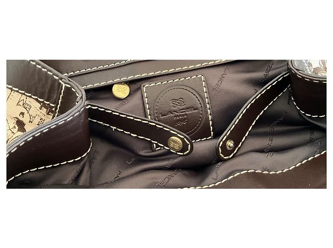 Borsa Lancel beige e marrone scuro pelle e tela - vista 5