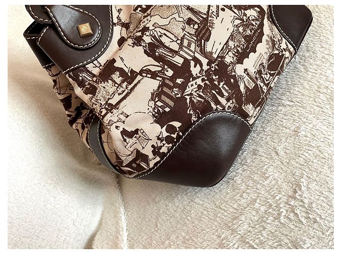 Borsa Lancel beige e marrone scuro pelle e tela - vista 6