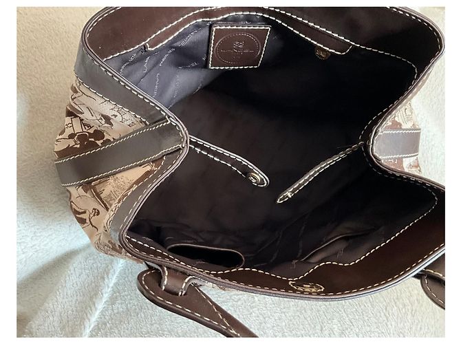Borsa Lancel beige e marrone scuro pelle e tela - vista 7