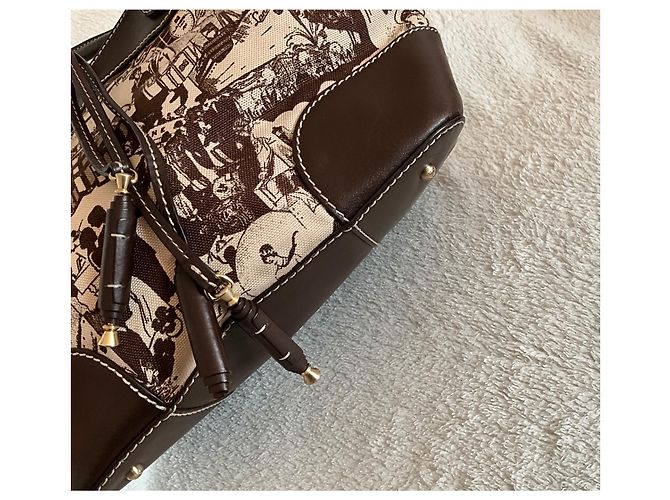 Borsa Lancel beige e marrone scuro pelle e tela - vista 8