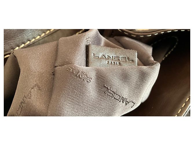 Borsa Lancel beige e marrone scuro pelle e tela - vista 9