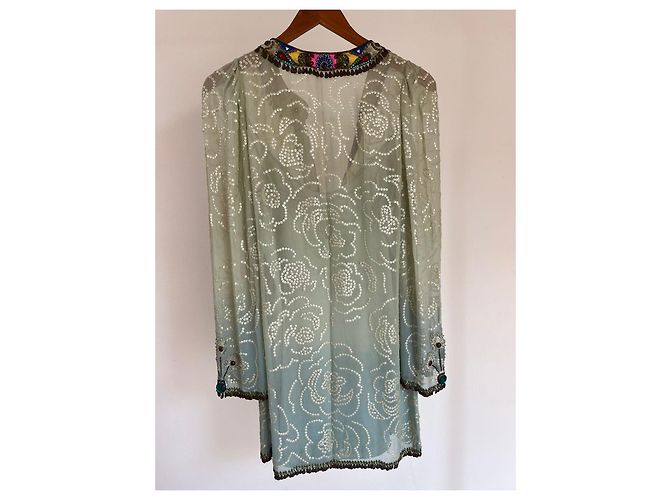 Vestido de seda Jenny Packham azul verde - vista 11