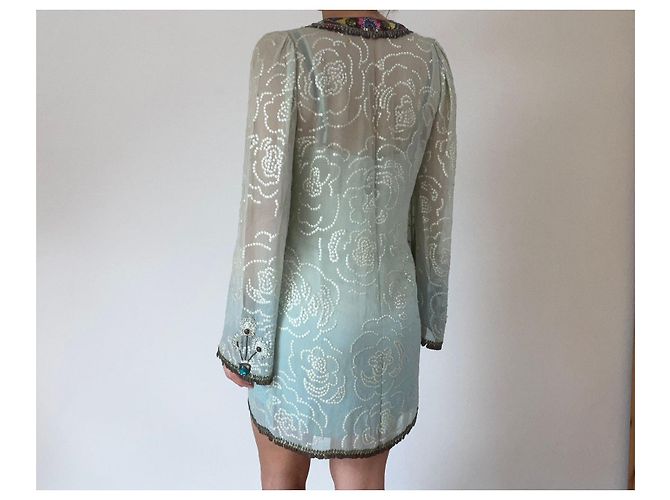 Vestido de seda Jenny Packham azul verde - vista 3