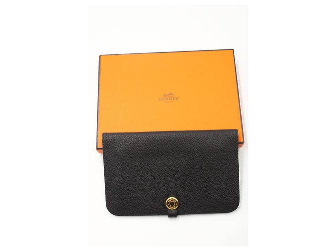 Hermès Portafoglio Hermes Dogon Duo in pelle di vitello nera Nero - vista 13