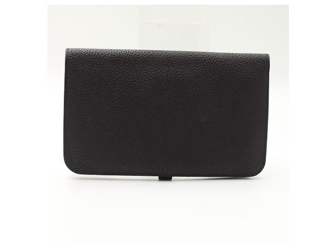 Hermès Portafoglio Hermes Dogon Duo in pelle di vitello nera Nero - vista 17