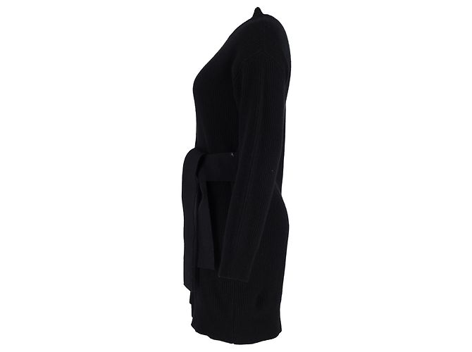 Proenza Schouler Rippenstrick-Pulloverkleid mit seitlichen Bindebändern aus schwarzer Wolle - Ansicht 2