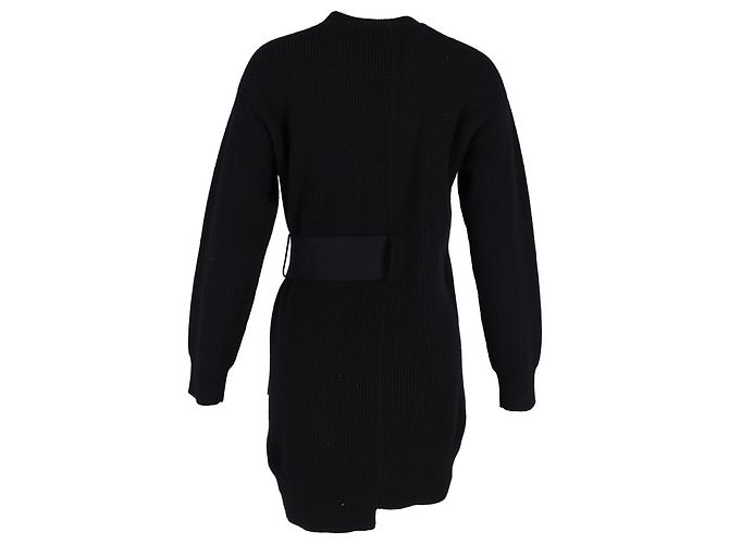 Proenza Schouler Rippenstrick-Pulloverkleid mit seitlichen Bindebändern aus schwarzer Wolle - Ansicht 3