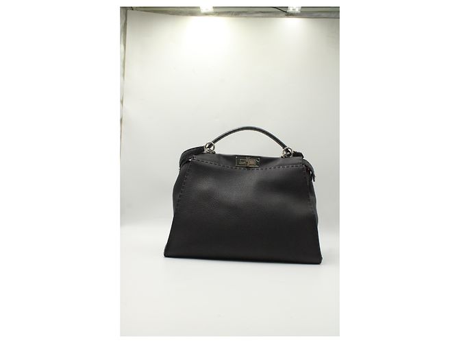 Fendi Peekaboo media in pelle Selleria nera Nero - vista 13