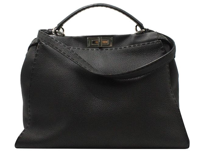 Fendi Peekaboo media in pelle Selleria nera Nero - vista 2