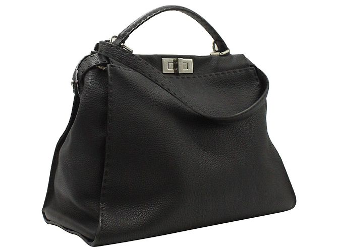 Fendi Peekaboo media in pelle Selleria nera Nero - vista 3