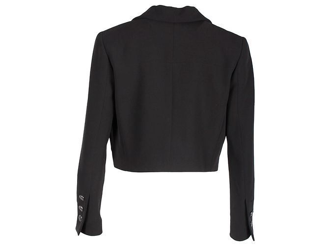 Chanel Cropped Open-Front Blazer aus schwarzer Seide - Ansicht 2
