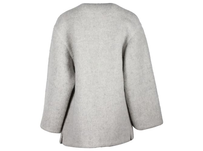 Abrigo corto sin cuello Hermès en lana de alpaca gris - vista 3