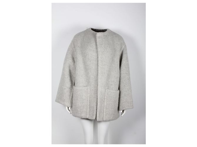 Abrigo corto sin cuello Hermès en lana de alpaca gris - vista 5