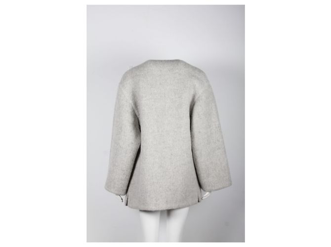 Abrigo corto sin cuello Hermès en lana de alpaca gris - vista 7