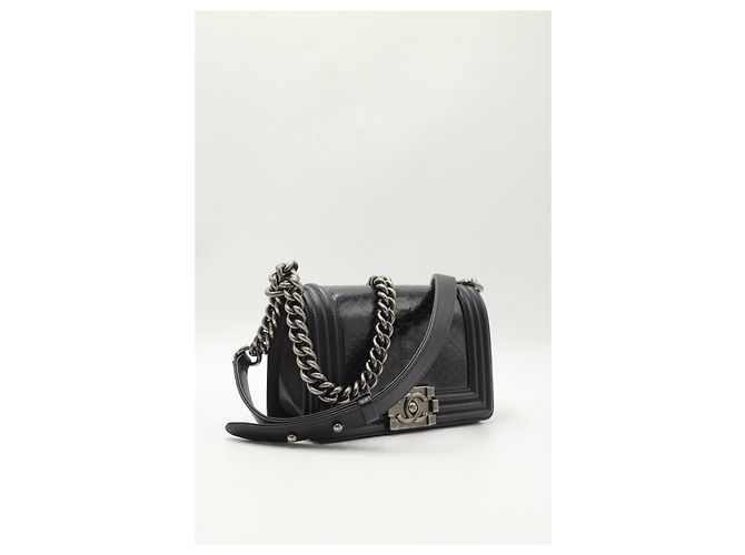 Borsa media da ragazzo Chanel con patta in pelle di pitone blu navy - vista 11