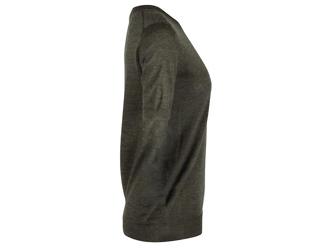 Céline Celine Kurzarm-Strick-T-Shirt aus grünem Acryl und Wolle - Ansicht 2