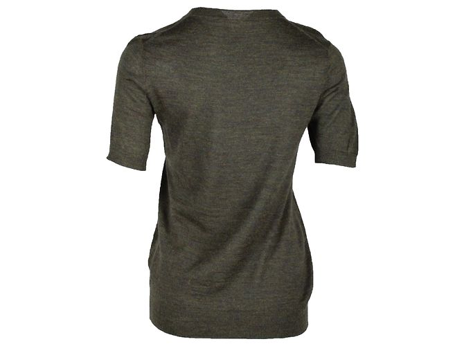 Céline Celine Kurzarm-Strick-T-Shirt aus grünem Acryl und Wolle - Ansicht 3