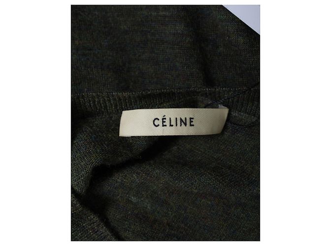 Céline Celine Kurzarm-Strick-T-Shirt aus grünem Acryl und Wolle - Ansicht 4