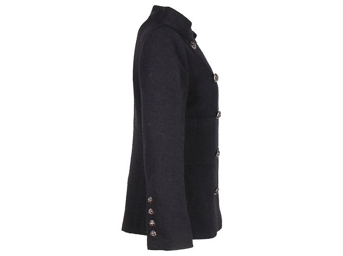 Timeless Cappotto Chanel con scollo a barca e petto foderato in lana nera Nero - vista 2