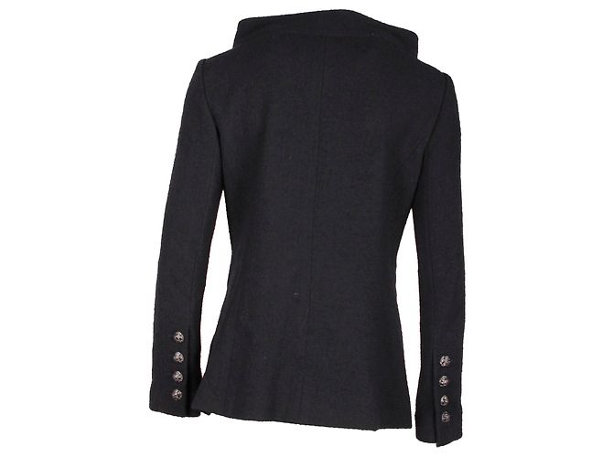Timeless Cappotto Chanel con scollo a barca e petto foderato in lana nera Nero - vista 3