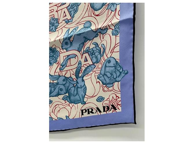 Sciarpa Prada Saloon Country in seta blu - vista 10