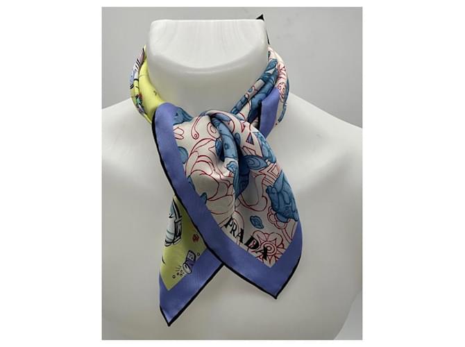 Sciarpa Prada Saloon Country in seta blu - vista 11