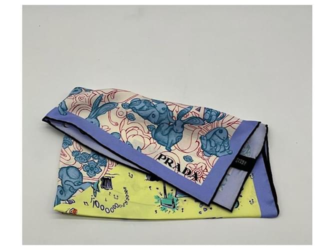 Sciarpa Prada Saloon Country in seta blu - vista 12