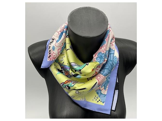 Sciarpa Prada Saloon Country in seta blu - vista 2