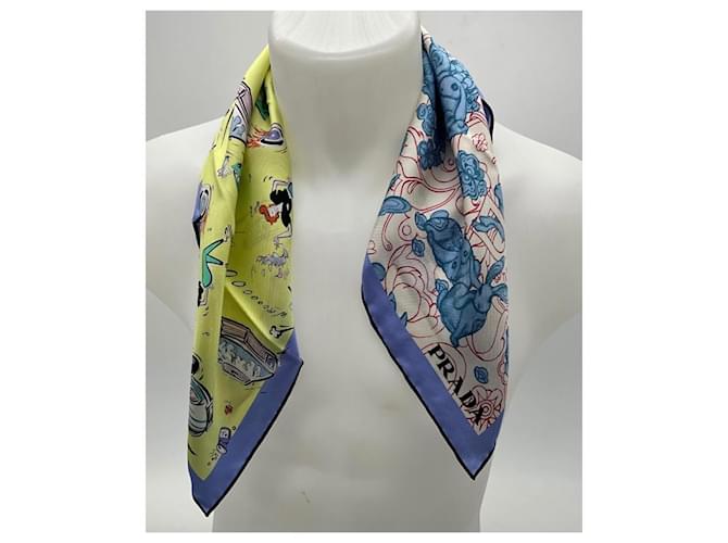 Sciarpa Prada Saloon Country in seta blu - vista 6