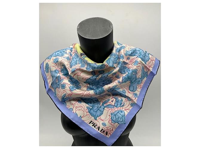 Sciarpa Prada Saloon Country in seta blu - vista 7