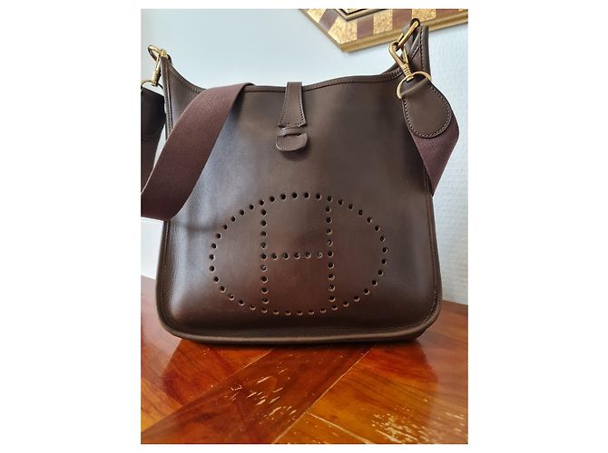 Borsa a tracolla Hermès Evelyne in Pelle Marrone Scuro - vista 11