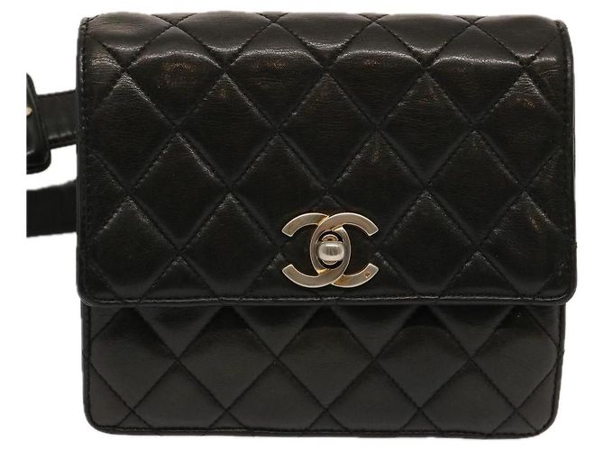 CHANEL Matelassé Turn Lock Gürteltasche Lammleder Schwarz CC Auth yk11590 - Ansicht 2