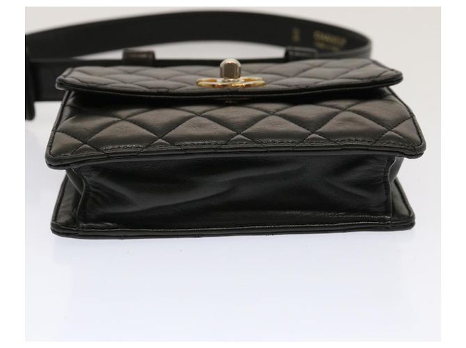 CHANEL Matelassé Turn Lock Gürteltasche Lammleder Schwarz CC Auth yk11590 - Ansicht 9