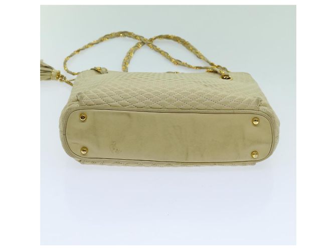 Bolsa de ombro com corrente acolchoada BALLY Couro Bege Auth ac2905 - vista 10